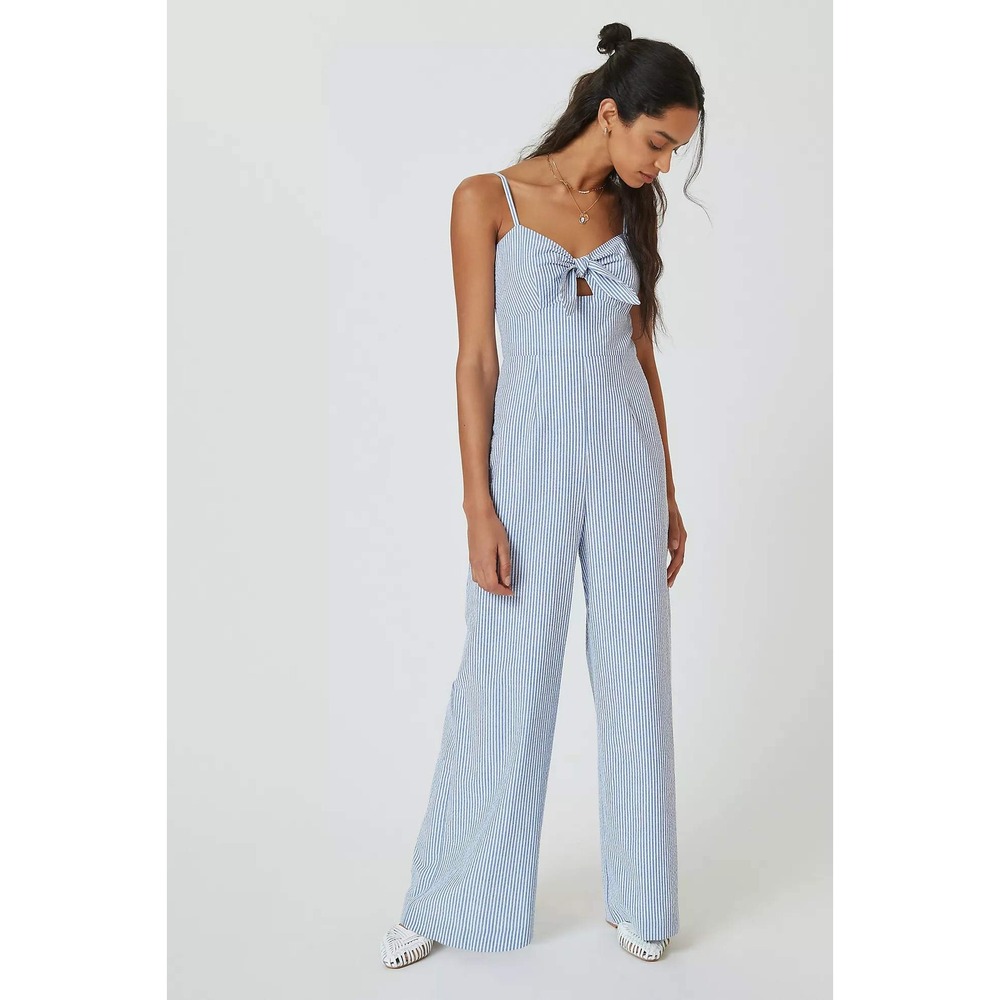 Hutch Anthropologie Savannah Wide Leg Striped Jumpsuit Blue White Sz 8
